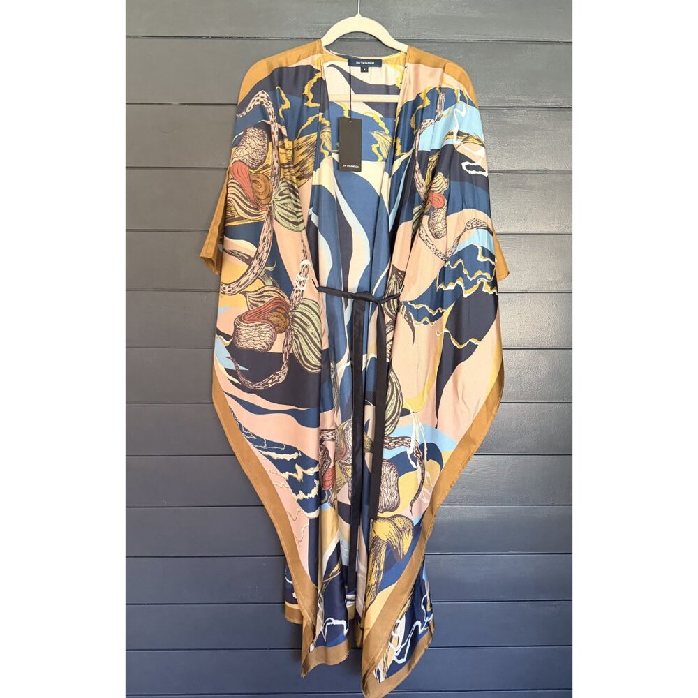 NWT Jim Thompson Slipper Orchid Silk Kimono Kaftan Dress Beige - Picture 5 of 7